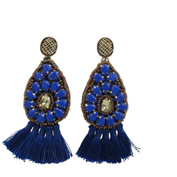 Chico's Earrings Drop Blue Beaded Fringe Boho Festival NWT $35 - Picture 1 of 3